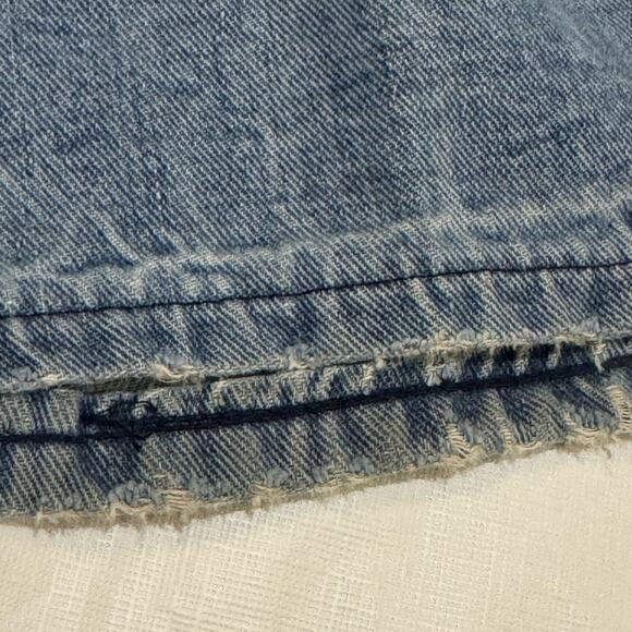 Vintage GWG Distressed Denim Overalls Flared Jeans Womens Size 32x32 Red Strap - Picture 11 of 14